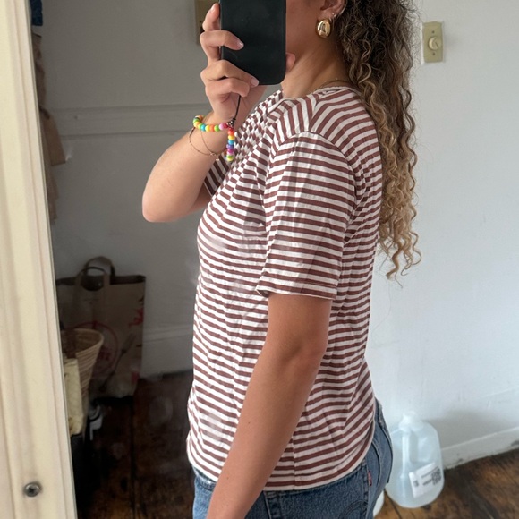 Mango striped short sleeve shirt. Brown stripes. Size S. Used in good condition. - Picture 3 of 3